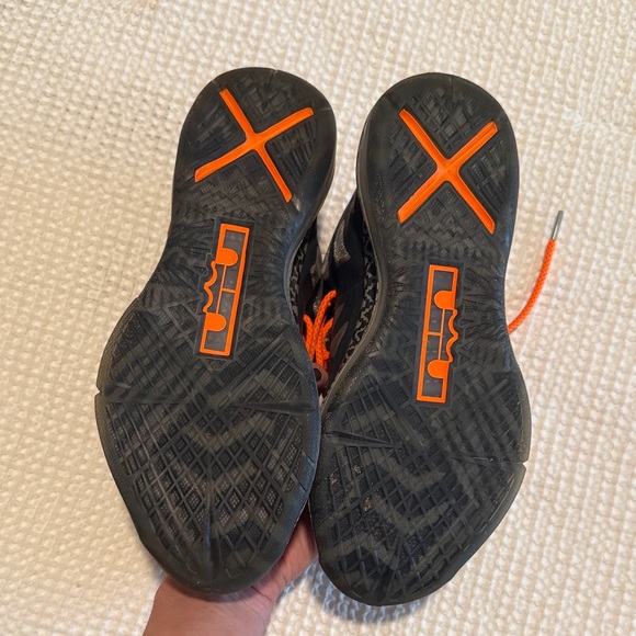 Nike LeBron grey and Silver Sneakers with Orange Accents. BHM.